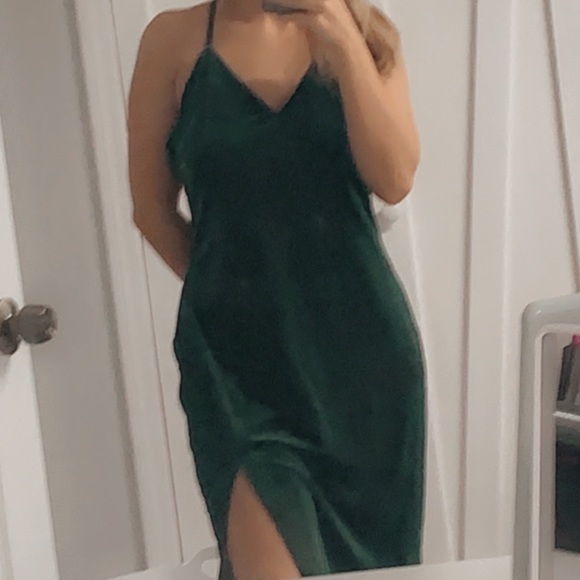 Dark Green Velour Backless Dress - Picture 1 of 5